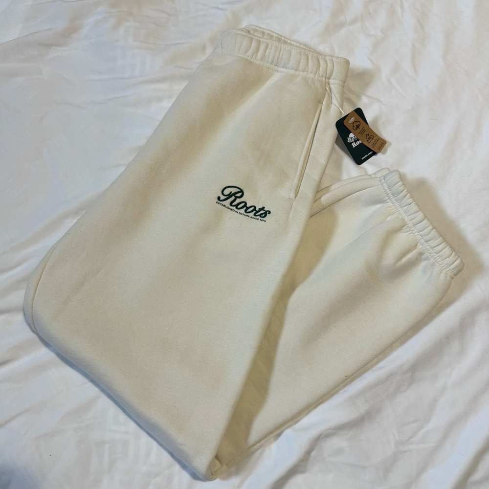 BNWT Roots Signature Sweatpant Organic Cotton Snowdrift White size M